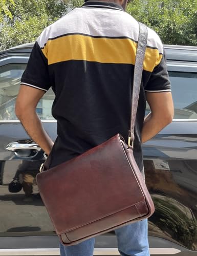 Image of RUSTIC TOWN Premium Leather Crossbody Messenger Bag - Stylish and Versatile - Gift for Professionals
