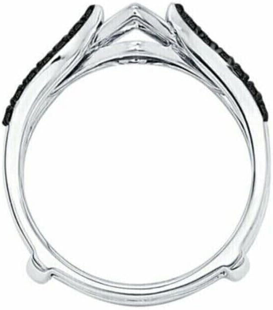 2.00 Ct Round Cut Black Diamond Enhancer Wrap Guard Women's Engagement Wedding Ring With 925 Sterling Silver 14k White Gold Finish