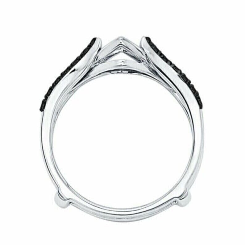 2.00 Ct Round Cut Black Diamond Enhancer Wrap Guard Women's Engagement Wedding Ring With 925 Sterling Silver 14k White Gold Finish2