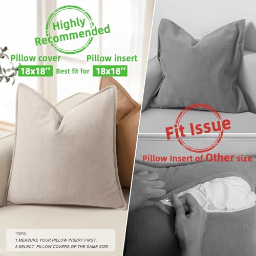 ZWJD Beige Pillow Covers 18x18 Inch Set of 2 Chenille Throw Pillow Covers with Elegant Design Soft and Luxurious Decorative Throw Pillows for Couch, Bed, and Home Decor(Beige)