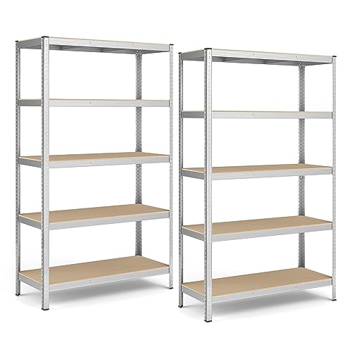 SONGMICS 2 Stück 5 Ebenen Lagerregal Bolzenlose Montage 750 kg Tragkraft 60 x 120 x 200 cm Silber GLR060E02