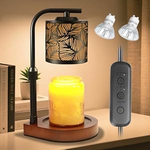 Candle Warmer Lamp with Timer & Dimmer- Electric Wax Melt Warmer with Adjustable Height for Scented Candles, Home Décor Fragrance and House Warming Birthday Gifts for Women Mom Leaf