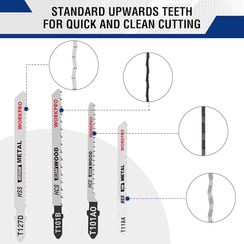 WORKPRO 25-piece T-Shank Jigsaw Blade Set with Storage Case, Made with HCS/HSS/BIM, Assorted Blades for Wood, Plastic and Metal Cutting, Compatible with All Jigsaw - Image 2