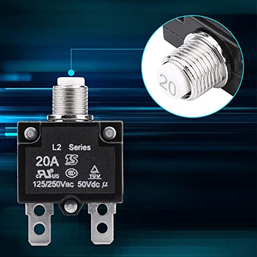Thermal Overload Protector, Ac 125/250V Push Button Circuit Breaker Advanced Fitness Power Entry Thermal Circuit Breaker Protector (20A) Generator Circuit Breaker 5000 Watt Generator Circuit Breaker #TOP1