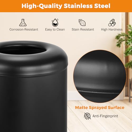 Image of BEAMNOVA Commercial Trash Can 16.5 Gal Open Top Black Outdoor Indoor Garbage Enclosure Inner with Lid Inside Bucket 15 * 30.7 inch Stainless Steel Industrial Waste Container