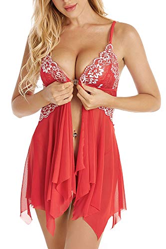 ADOREJOY Women\'s Lingerie Lace Babydoll Plus Size Sleepwear (red,L)