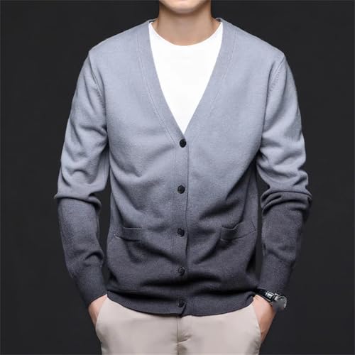 Men's Gradient Color Knit Cardigan Korean Style Slim Fit V-Neck Long Sleeve Casual Button Down Knitted Sweater3