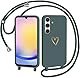 CaseLover Handyband für Samsung Galaxy A56 5G/Samsung Galaxy A36 5G Hülle mit Band, Herzmuster Silikon Necklace Handyhülle mit Abnehmbar Kordel zum Umhängen Stossfest Bumper Schutzhülle, Grün