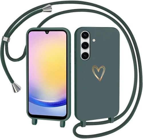 CaseLover   Carcasa con cordón para Samsung Galaxy S25 5G, carcasa de celular, cuerda de silicona, diseño de corazón con cadena ajustable, collar de teléfono, llavero, funda para Samsung S25, color