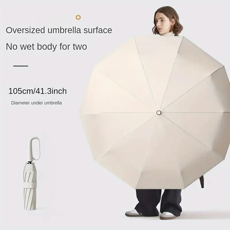 GaxQuly Folding Umbrella for Men Women || Ring-Buckle Umbrella With Carabiner Handle || 10 Reinforced Ribles || Windproof and Sunproof || Auto Umbrella Big Size for Men/Women/Kids (White) 2