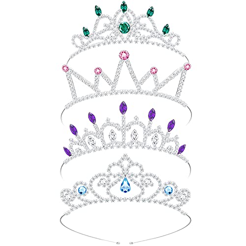 4 Stücke Kinder Mädchen Silber Strass Krone Mädchen Kristall Tiara Strass Prinzessin Krone Prinzessin Kristall Tiara Stirnband für Kinder, Kleine Mädchen, Geburtstag Dekoration, 4 Stile