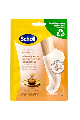 Scholl PediMask for Soft Feet, Deep Moisturising Pedicure Foot Mask with Manuka Honey, Urea and Shea Butter, Clinically Proven for Softer Feet