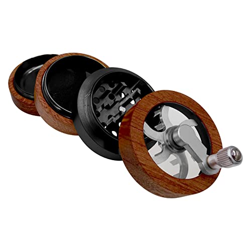Headchef Woodsman 4 Piece Hand Cranked Clear Top Herb Grinder 62mm, Wooden Outer - Image 2