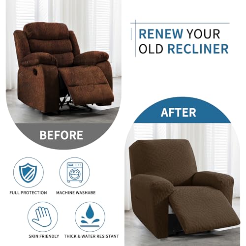Image of 2026 Stretch Recliner Cover 3-Piece (24 inch-37 inch) Super Soft Recliner Chair Covers with Big Pocket & Anti Slip Ties Stay in Place, Lazy Boy Reclining Slipcover Easy to Put on off Washable, Coffee