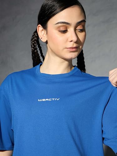 Image of TECHNOSPORT Women's Printed Boxy Fit Round Neck T-Shirt COTFLEX Half Sleeve Slip On Polyester for Gym Yoga Workout UPF50+ Anti Odour
