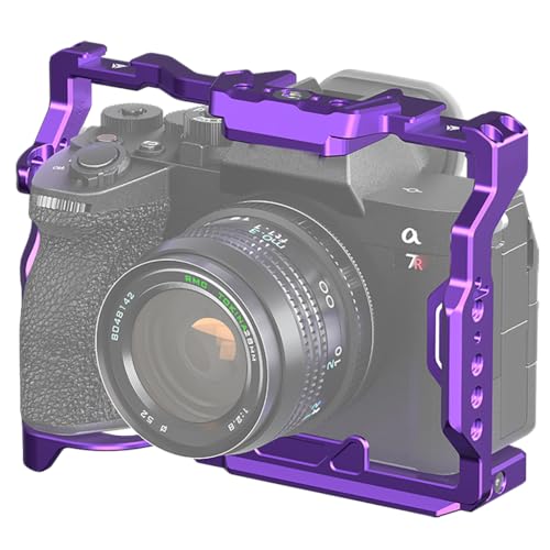 BGNing A7M4 Camera Cage for Mount Tripod Monitor Expansion Frame with Cold Shoe 1/4'' 3/8'' Arri Hole for Sony A7R5 Camera Rig Accessories (Purple Cage)