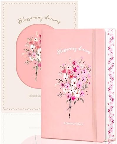 Lined Journal Notebook for Women Cute Leather Journals for Writing Aesthetic Floral Diary 192 Pages A5 Hardcover Journaling Notebooks with Pen Loop (Pink)