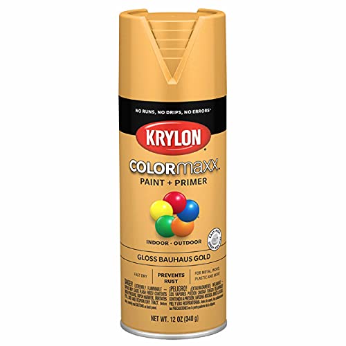 Image of Krylon K05504007 COLORmaxx Spray Paint and Primer for Indoor /Outdoor Use, Gloss Bauhaus Gold, 12 Ounce (Pack of 1)
