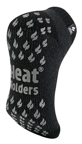 HEAT HOLDERS - Mens 2.3 TOG Warm Thick Anti Slip Low Cut Ankle Thermal Slipper Socks | Trainer Socks with Grips for Winter (6-11, Charcoal)