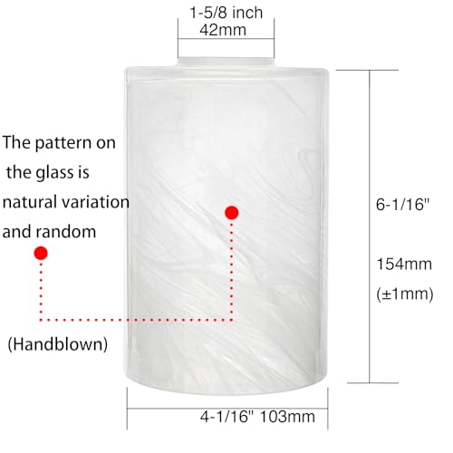 Image of 3 Pack White Alabaster Glass Replacement Globe & Shade, 6-1 /16 inch Tall, 1-5 /8 inch Fitter, Soft Light Cylinder Glass Lamp Cover for Chandelier Pendant Light Wall Sconce Light Fixtures