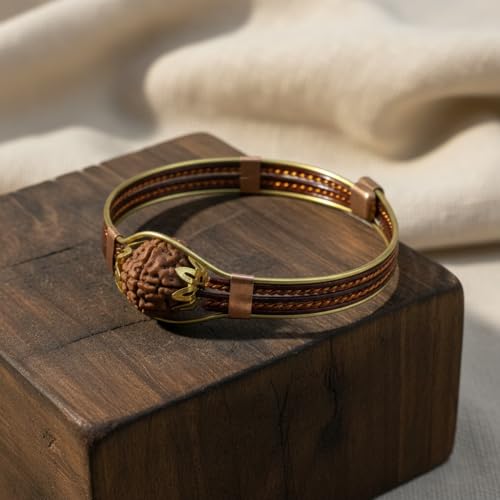 Image of Arihant Gems & Jewels Original 7 Mukhi Nepali Rudraksha Metal Bracelet for Men & Women | Lucky Wealth & Prosperity | Adjustable Spiritual Bracelet.