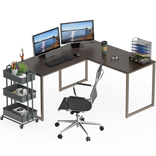 Image of SHW Mission 55 x 60 Inches L-Shape Home Office Computer Desk, Espresso