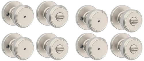 Image of Kwikset Maven Interior Privacy Door Knob with Lock, Round Door Handle for Bathroom and Bedroom, Satin Nickel Keyless Turn Lock Doorknob, with Microban Protection (Pack of 4)