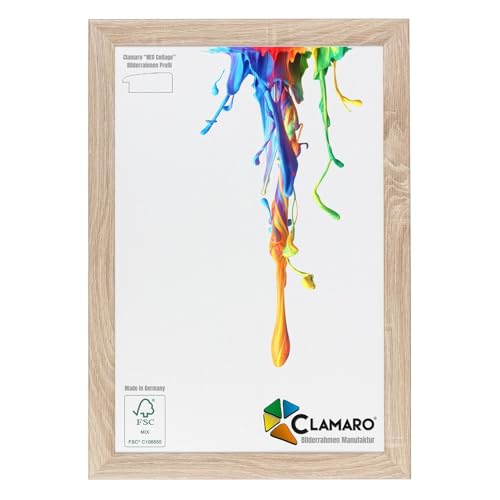 CLAMARO Neo Collage - Marco de fotos (61 x 92 cm, hecho a mano, roble Sonoma, tablero de fibra de densidad media, incluye cristal acrílico y colgador de metal, formato horizontal y vertical)