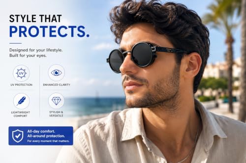 Image of Adjustable Tint Polarized Round Sunglass with Stepless Adjustable Sunglasses for Men,1-9 Gears Beach Sunglasses - Eyewear with Adjustable Lens.