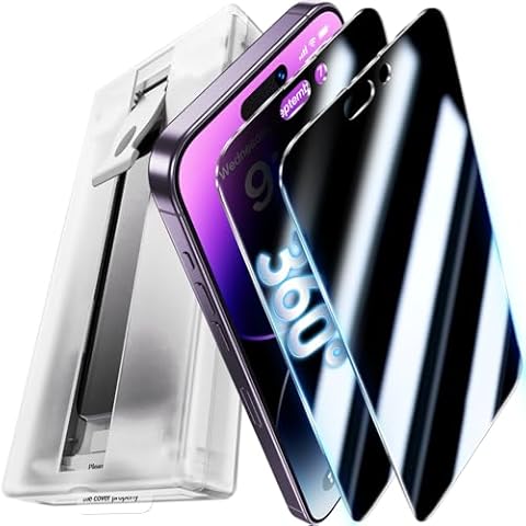 UniqueMe 2Packs Compatible with iPhone 14 Pro Max Privacy Screen Protector - 360°Anti-Spy 4way Tempered Glass Screen Protector 14 ProMax Zero Bubble Case Friendly [Automatic Dust Removal Cover