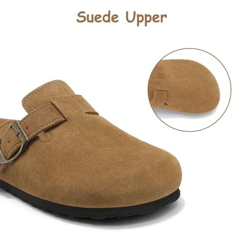 Image of Kids Suede Clogs Boys Girls Mules Cork Genuine Leather Sandals with Adjustable Buckle Slippers Potato Shoe Indoor Outdoor Slip On Slide for Big Kids