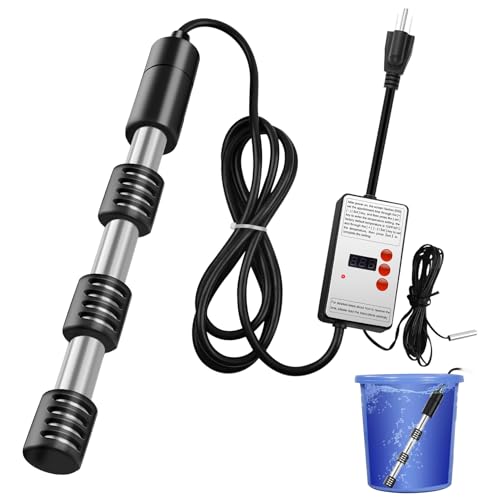 1500W Immersion Water Heater with Digital Timer & Thermostat, Portable 304SS Submersible Heater for Bucket, Bathtub, Pool, Camping, Auto Shut-Off, LCD Display, Overheat Protection