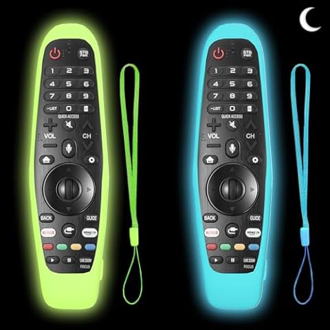 2 Pack Remote Cover for LG, Silicone Protective Case for LG Smart TV Remote Controller LG MR650A / MR20GA Shockproof Anti-Slip Remote Case Glow in The Dark, Anti-Lost with Loop (Luminous Green + Blue) Cover