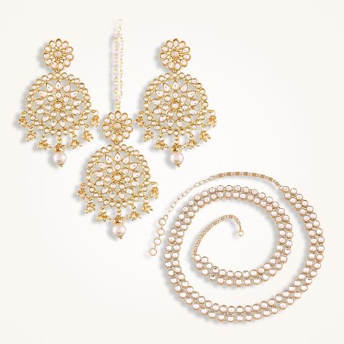 Image of Peora Traditional Ethnic Kundan Pearl Traditional Jewellery Set Gift for Women