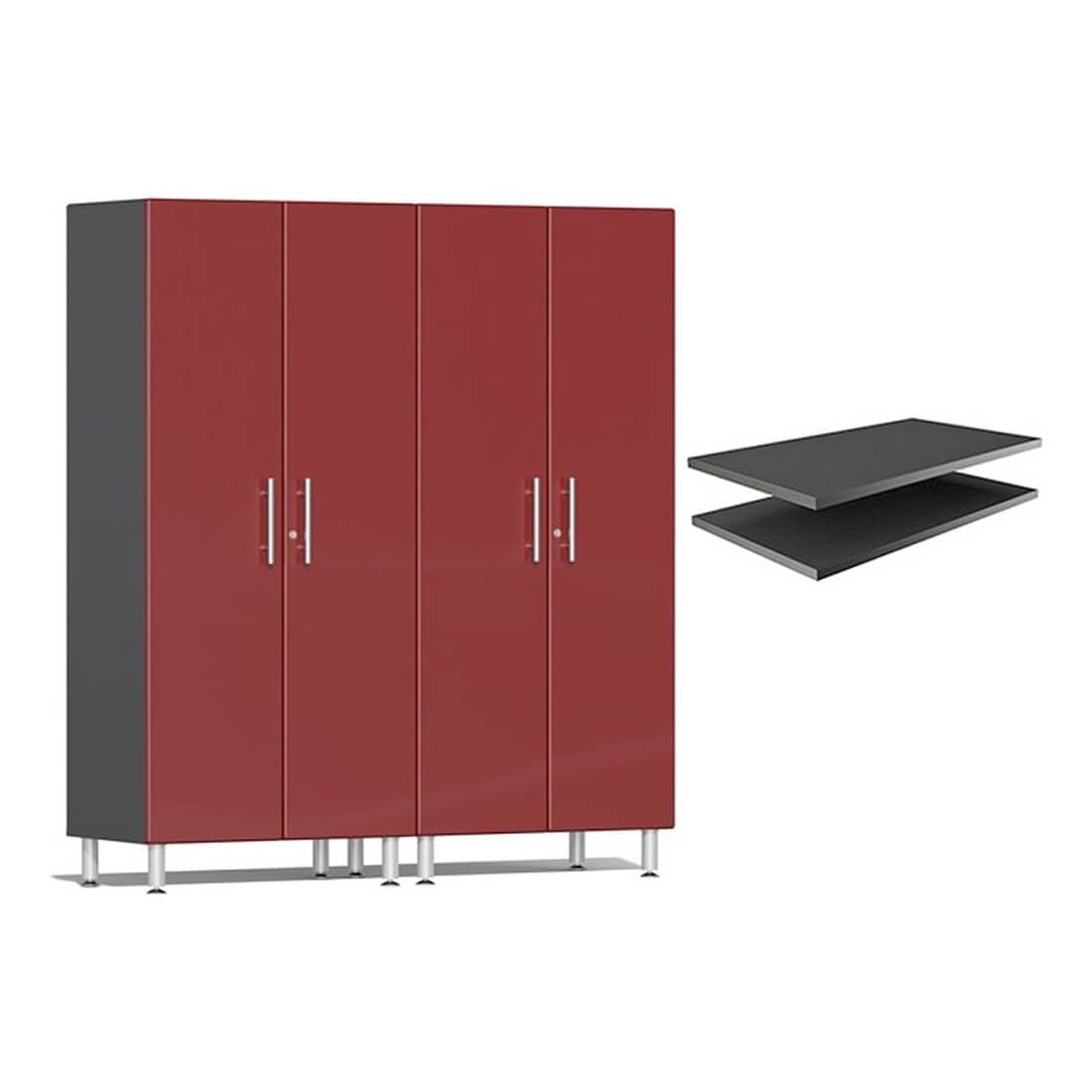 Ulti-Mate UG22624R 2-Piece Tall Garage Cabinet Kit and 2-Shelf Bundle in Ruby Red Metallic, Red, Grey