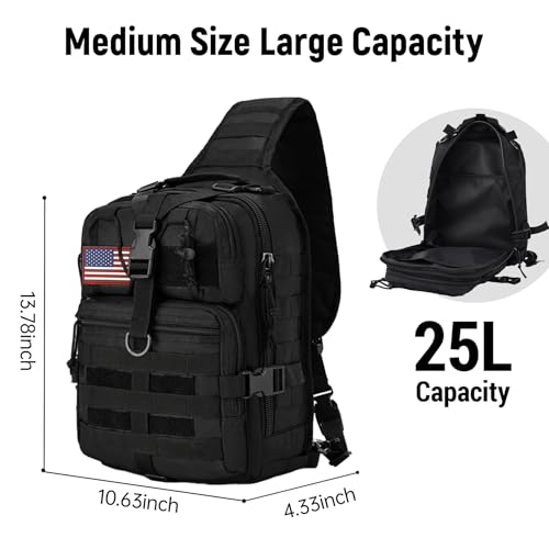 Tactical Sling Bag Backpack for Men 25L Black
| Military Rover Shoulder Sling Pack with EDC Molle Features
| Crossbody