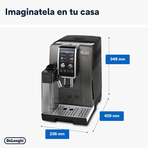 Miniatura 7 de De Longhi Dinamica Plus Ecam380.95.Tb Cafetera Automática Con Lattecrema Sistema De Leche, One-Touch Cappuccino, Con 24 Recetas, Pantalla Tft A Color De 3.5 Pulgadas, 1450 W, Titanio Negro