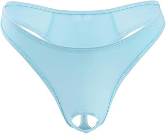 Mens Front Opening Hole Underwear Ice Silk Thong Sexy Transparent Low Rise T Panties