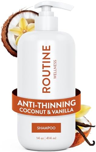 Routine Wellness Anti-Thinning Shampoo for Thinning Hair - Biotin DHT Blocker Women & Men - Color Safe Shampoo for Hair Loss & Healthy Hair - Coconut & Vanilla - 14oz