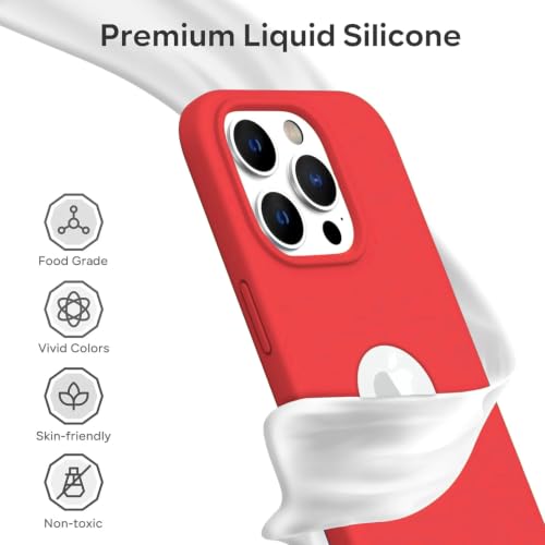 Image of Elzzi Liquid Silicone Cover Compatible with iPhone 14 Pro Max Case (6.7 inch) 3 Layer Microfiber Lining Covers Phone Cases Full Body Protective Wireless Charging Shockproof Back Cover (RED)