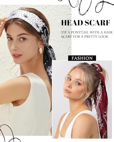 Simple Fashion Cashew Flower Scarf - 2PCS Niche Simulated Silk Scarves Bandanas for Women's Hair4