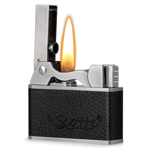 Scotte Isqueiro de querosene vintage, chama macia à prova de vento, isqueiro de metal e couro, isqueiros de bolso recarregáveis fluidos, fácil de transportar e usar, presente para pai marido