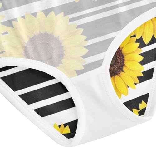 Yellow Sunflowers Black White Stripes Toddler Girls Panties, Cotton Girls Underwear, 2T–8 Years4