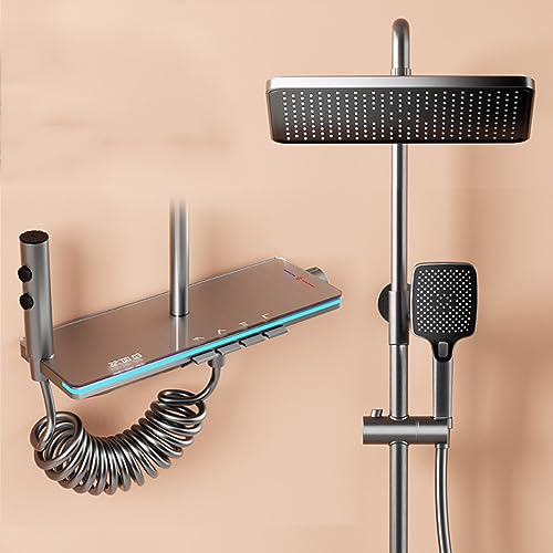 Colonne de douche en cuivre gris avec affichage digital et mitigeur