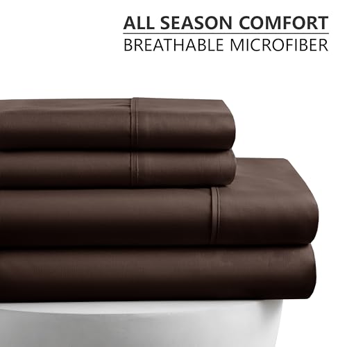 American Home Collection Queen Size Sheet Set - 16-Inch Deep Pocket - Ultra Soft Microfiber Bed Sheets - Breathable, Wrinkle and Fade Resistant, Easy Care - 4 Piece Set (Queen, Brown)