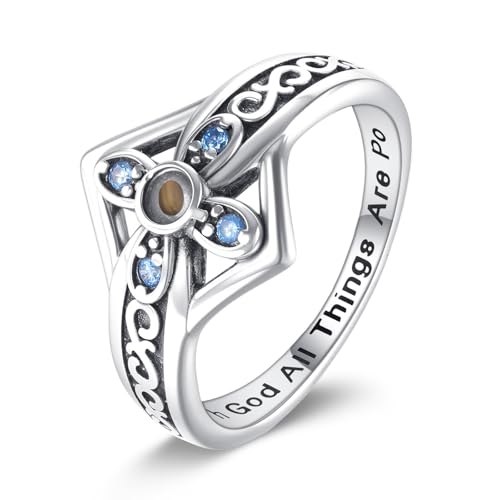 Mustard Seed Ring S925 Sterling Silver Vintage Cross Mustard Seed Ring Christian God All Things Are Possible Jewellery Gifts for Women-Size 7