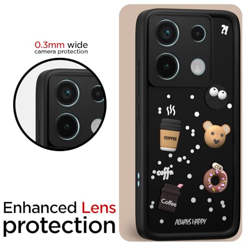Image of Outlouders Back Cover for Redmi Note 13 Pro 5G / Poco X6 5G | 3D Cartoon Cute Fun Bear | Silicone Full Body Protection Bumper Case (Black)