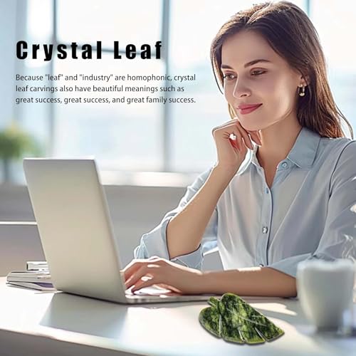 Image of Runyangshi 2PCS Natural Green Jade Stone Hand-Carved Crystal Leaves Sculpture Leaf Shape Crystal Healing Stone Figurines Reiki Gemstone Collection Home Decor Desk Decor