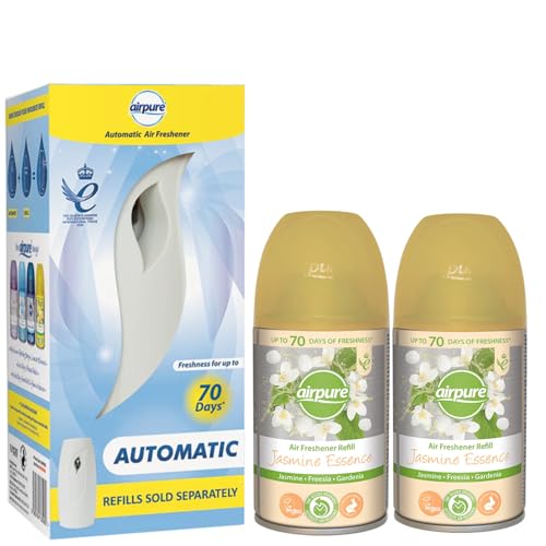 Automatic Air Freshener Unit with 2 Jasmine Essence Refills – Infuse Your Home or Office with an Intense, Exotic Jasmine Fragrance – Floral & Musky Aromatherapy for a Refreshing Ambiance