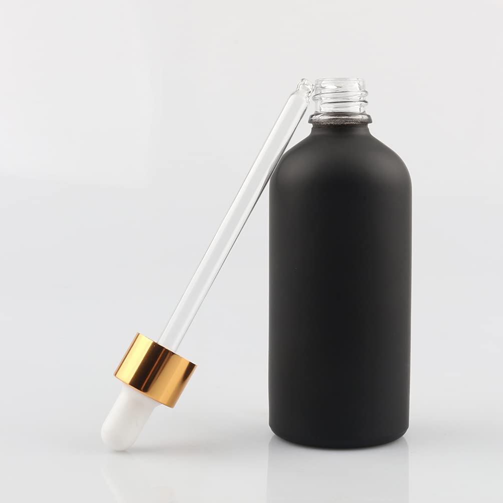 24 Stück 100 ml Leere Matt Schwarz glasflasche Tropfflasche Pipettenflaschen mit Glaspipette, 100ml Glasflasche mit Tropfpipette mit Gold Schraubverschluss für ätherische Öle, Parfüm Öle